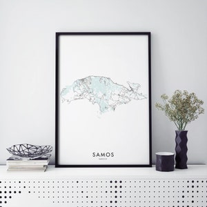 Samos Insel, Griechenland Kunst, Stadtplan Druck Wandkunst | A4 A3 A2 A1