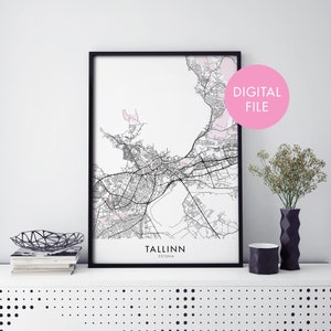 タリン、エストニアの都市地図プリント ウォールアート | 自宅で印刷 | デジタルダウンロードファイル