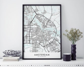 Amsterdam, Netherlands City Map Print Wall Art Poster | A4 A3 A2 A1