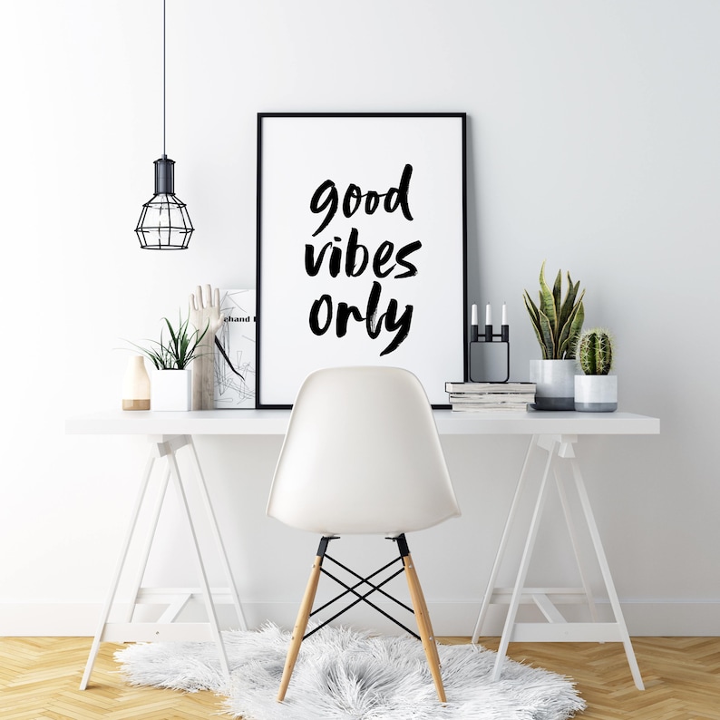 A4 A3 A2 A1 Good Vibes Only Black /& White Text Poster Print Wall Art