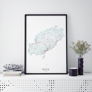 Ibiza, Spanien Kunst, Stadtplan Druck Wandkunst | A4 A3 A2 A1