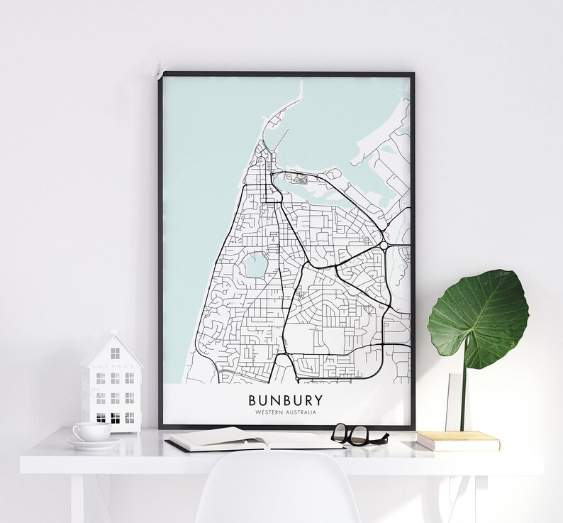 Bunbury Western Australia Art City Map Print Wall Art A4 Etsy