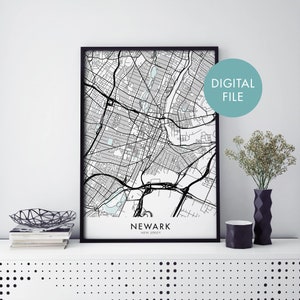 Newark, New Jersey City Map Print Wall Art | Print At Home | Digital Download File