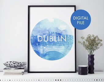Dublin, Ireland Watercolour Print Wall Art | Print At Home | Digital Download File