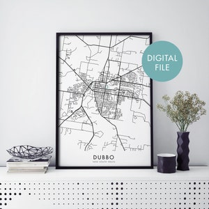 Dubbo, New South Wales, Australië Stadsplattegrond Print Kunst aan de muur | Afdrukken Thuis | Digitaal downloadbestand