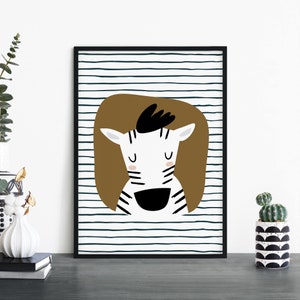 Zebra Poster Print Arte de pared / Niños Niños Niños Niñas Guardería Dormitorio / A4 A3 A2 A1