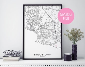 Bridgetown, Barbados City Map Print Wall Art | Print At Home | Digital Download File