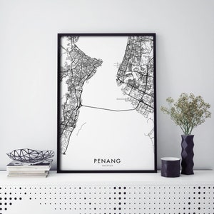 Penang, Malaysia City Map Print Wall Art Poster | A4 A3 A2 A1