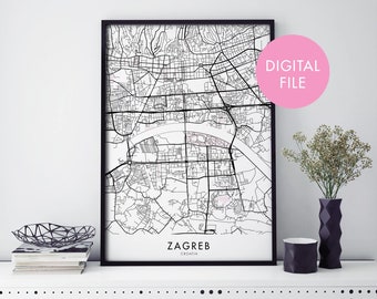 Zagreb, Croatia City Map Print Wall Art | Print At Home | Digital Download File