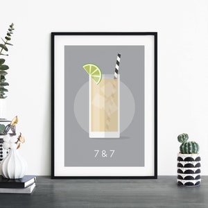 7&7 Cóctel Ilustrativo Imprimir Arte de pared / 4x6 5x7 A4 A3 A2 A1