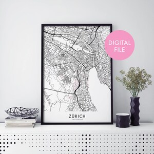Zürich, Switzerland City Map Print Wall Art | Print At Home | Digital Download File