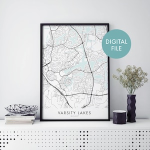 Varsity Lakes, Gold Coast, Australia City Map Print Wall Art / Print At Home / Digital Download File