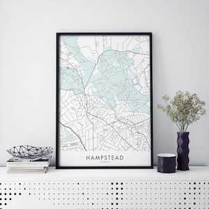 Hampstead, Londres, Inglaterra Arte del Reino Unido, City Map Print Wall Art / A4 A3 A2 A1