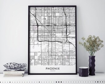 Phoenix, Arizona Art, City Map Print Wall Art | A4 A3 A2 A1
