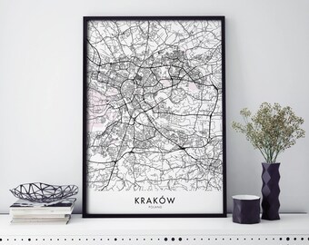 Kraków, Poland Art, City Map Print Wall Art | A4 A3 A2 A1