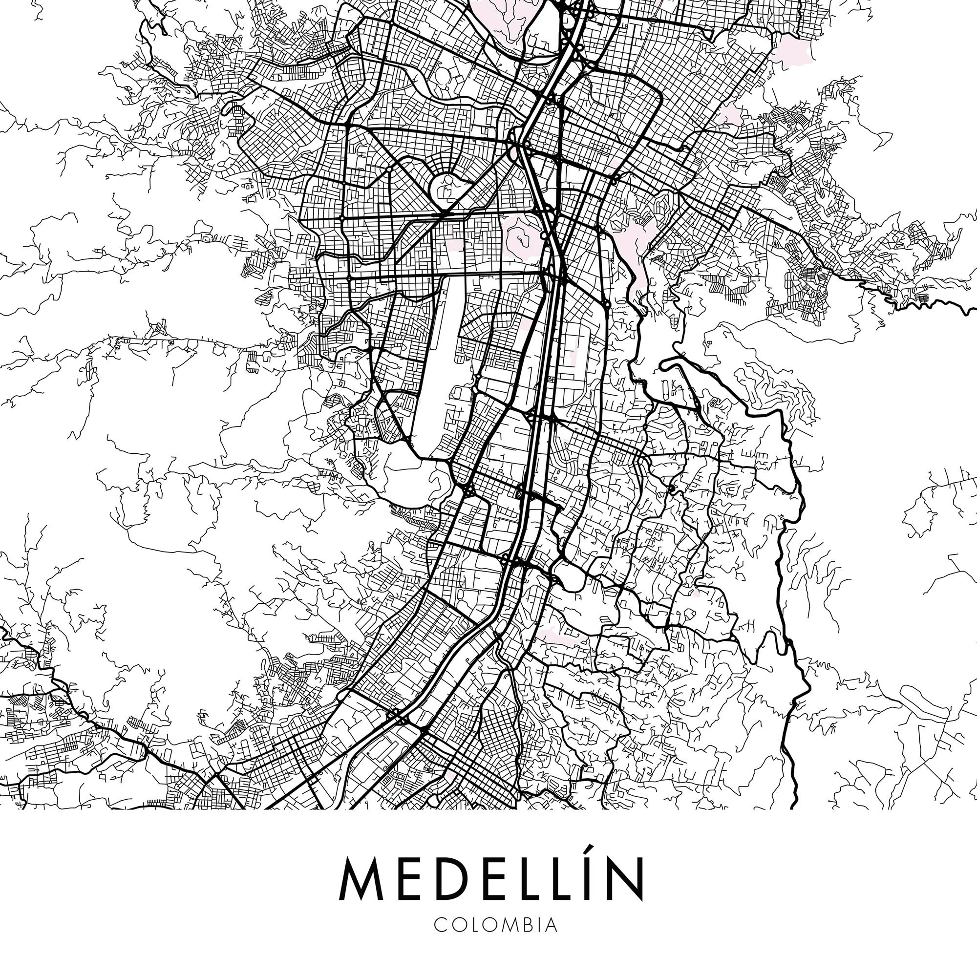 Medellín Colombia Mapa de la ciudad Imprimir arte de pared / | Etsy