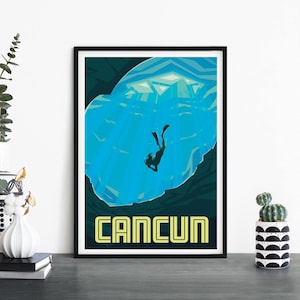 Cancún, México / Arte ilustrativo de pared con impresión de viajes / 4x6 5x7 A4 A3 A2 A1