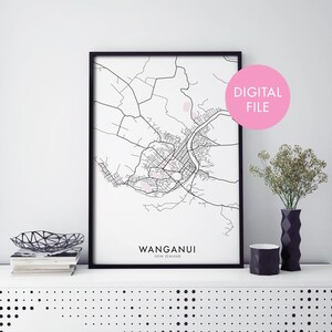 ワンガヌイ、ニュージーランドの都市地図プリント ウォールアート | 自宅で印刷 | デジタルダウンロードファイル