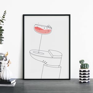 Impresión ilustrativa de arte de pared con cóctel Daiquiri en un zapato / 4x6 5x7 A4 A3 A2 A1
