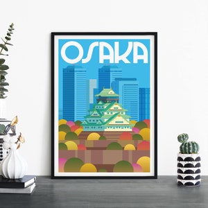 Osaka, Japón / Arte ilustrativo de la pared de la impresión de viajes / 4x6 5x7 A4 A3 A2 A1