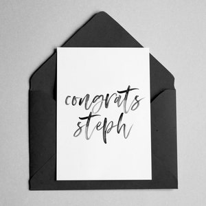 Personalized Congratulations Card - Contemporary Script Font - "Congrats *Name*!"