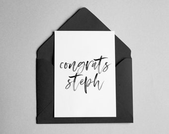 Personalized Congratulations Card - Contemporary Script Font - "Congrats *Name*!"