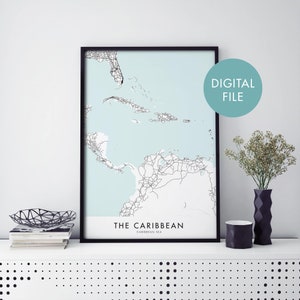 Karibik Karte Wandbild | Druck zu Hause | Digital Download Datei