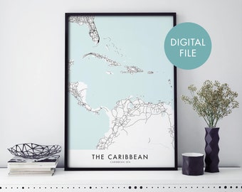 Caribbean Map Print Wall Art | Print At Home | Digital Download File