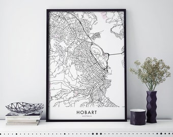 Hobart, Tasmania Art, City Map Print Wall Art | A4 A3 A2 A1