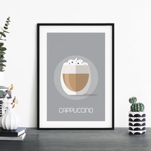 Arte de pared de impresión ilustrativa de café capuchino / 4x6 5x7 A4 A3 A2 A1
