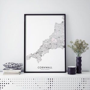 Cornualles, Inglaterra Arte del Reino Unido, City Map Print Wall Art / A4 A3 A2 A1
