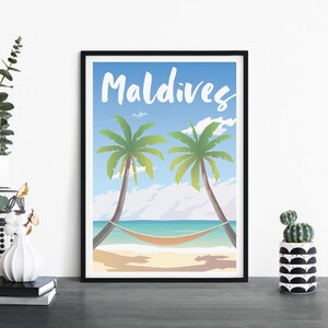 Maldivas, Arte de pared ilustrativo de láminas de viajes, 4 x 6 5 x 7 A4 A3 A2 A1