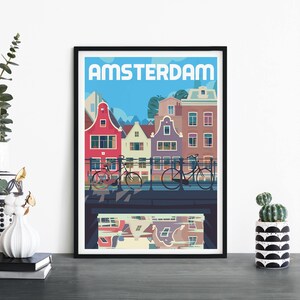Ámsterdam, Países Bajos / Arte ilustrativo de la pared de la impresión de viajes / 4x6 5x7 A4 A3 A2 A1