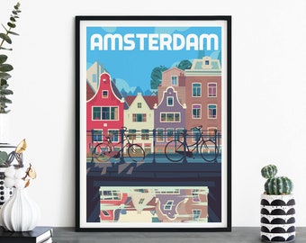 Ámsterdam, Países Bajos / Arte ilustrativo de la pared de la impresión de viajes / 4x6 5x7 A4 A3 A2 A1