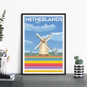 Países Bajos / Arte ilustrativo de la pared de la impresión de viajes / 4x6 5x7 A4 A3 A2 A1