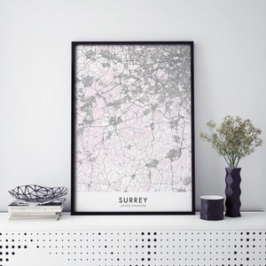 Surrey, England UK Kunst, City Map Print Wandkunst | A4 A3 A2 A1