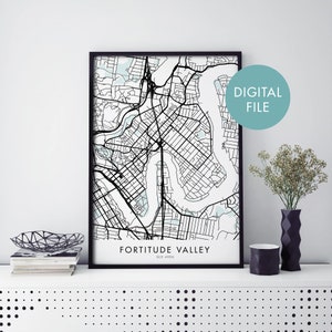 Fortitude Valley, Brisbane, Queensland Stadsplattegrond Print Kunst aan de muur | Afdrukken Thuis | Digitaal downloadbestand