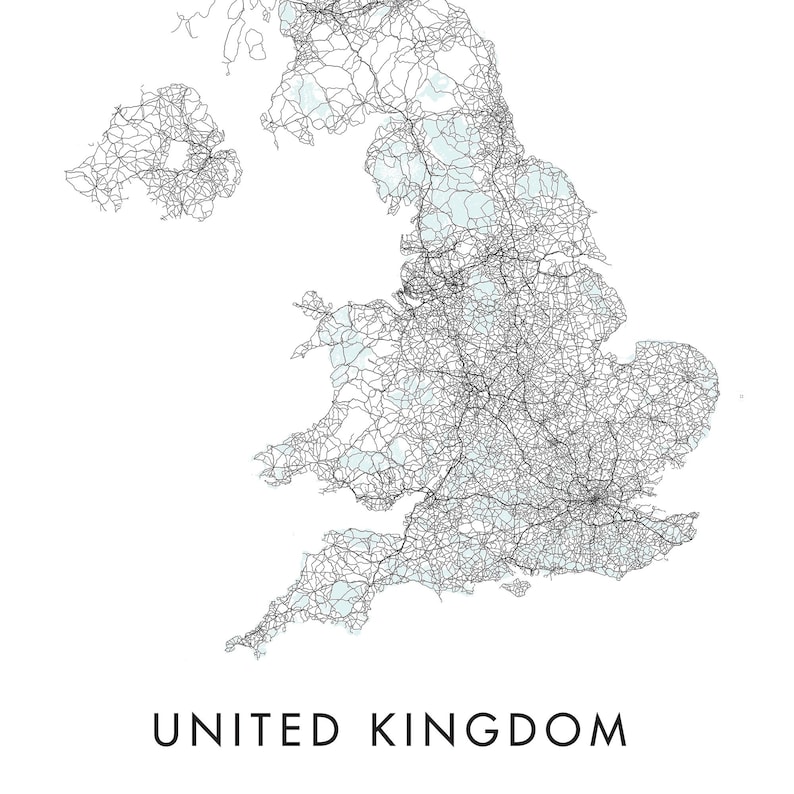 United Kingdom UK Art Country Road Map Print Wall Art A4 A3 | Etsy