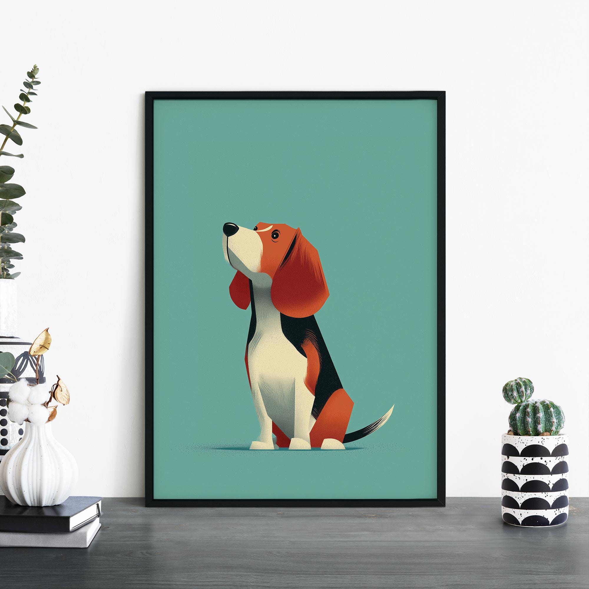 Teal Beagle, Colorful Cartoon Dog Print Wall Art | A4 A3 A2 A1