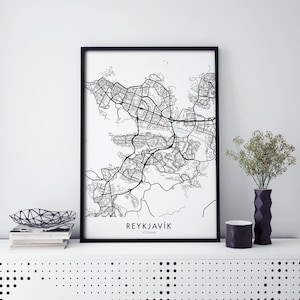 Reikiavik, Islandia Arte, Mapa de la ciudad Imprimir Arte mural / A4 A3 A2 A1