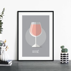 Arte de pared de impresión ilustrativa de vino rosado / 4x6 5x7 A4 A3 A2 A1