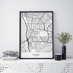 Como, Perth Australië Kunst, Stadskaart Print Kunst aan de muur | A4 A3 A2 A1