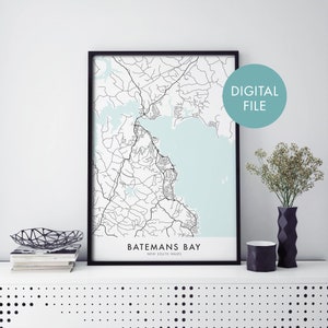 Batemans Bay, New South Wales, Australien Stadtplan Druck Wandkunst | Druck zu Hause | Digital Download Datei