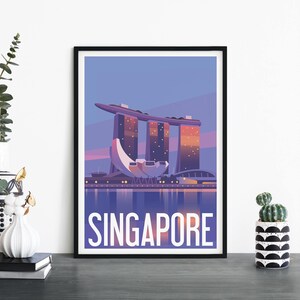 Singapur / Arte ilustrativo de la pared de la impresión de viajes / 4x6 5x7 A4 A3 A2 A1