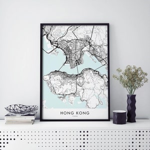Hong Kong Art, City Map Print Wall Art / A4 A3 A2 A1