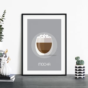 Arte de pared de impresión ilustrativa de café Mocha / 4x6 5x7 A4 A3 A2 A1