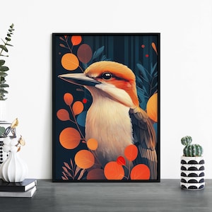 Impresión ilustrativa de cucaburra / Aves australianas / Arte mural / A4 / A3 / A2 / A1