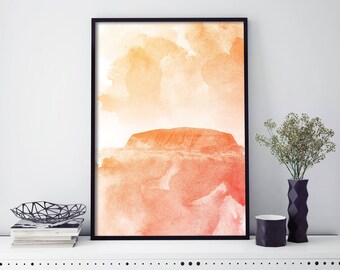 Uluru, arte da parede do impressão da aguarela de Ayers Rock Australia | 4x6 5x7 A4 A3 A2