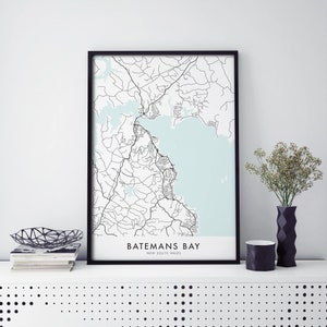 Batemans Bay, New South Wales, Australien Kunst, Stadtplan Druck Wandkunst | A4 A3 A2 A1