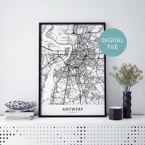 Antwerp, Belgium City Map Print Wall Art | Print At Home | Digital Download File